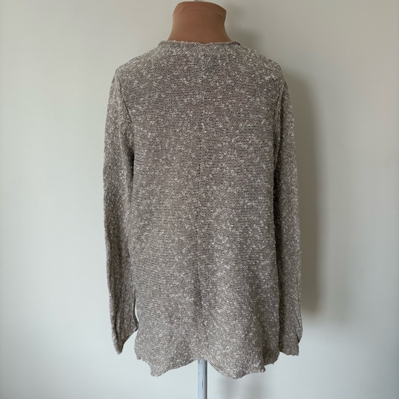 Eileen Fisher Woven Knit Linen Blend V-Neck Natural Beige Sweater Size Medium - Picture 3 of 9